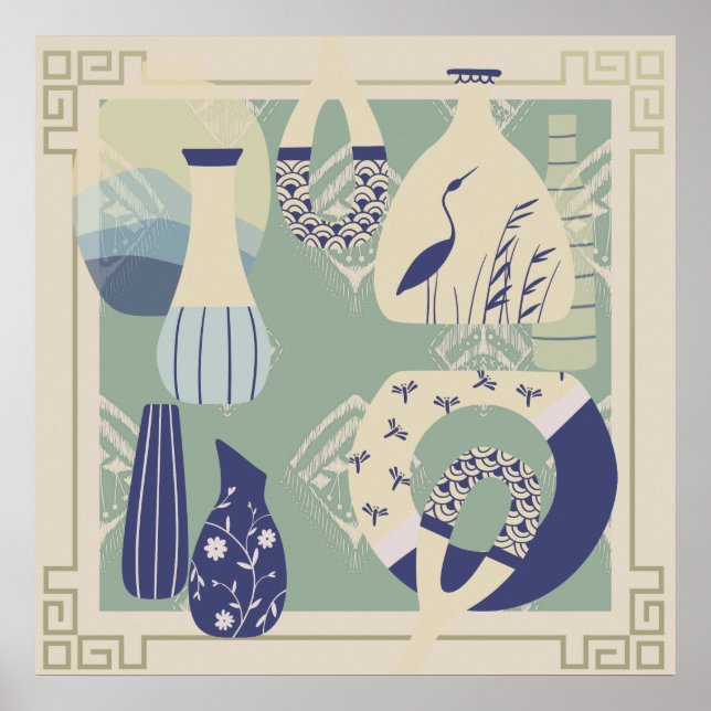 Contemporary Pottery, Pelican, Insects  Poster (Front)