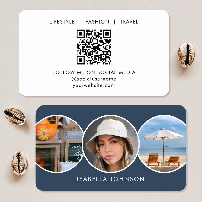 Contemporary Profile Photos QR Code Slate Blue Business Card (Creator Uploaded)