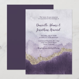 Contemporary Purple Amethyst and Gold Wedding Invitation