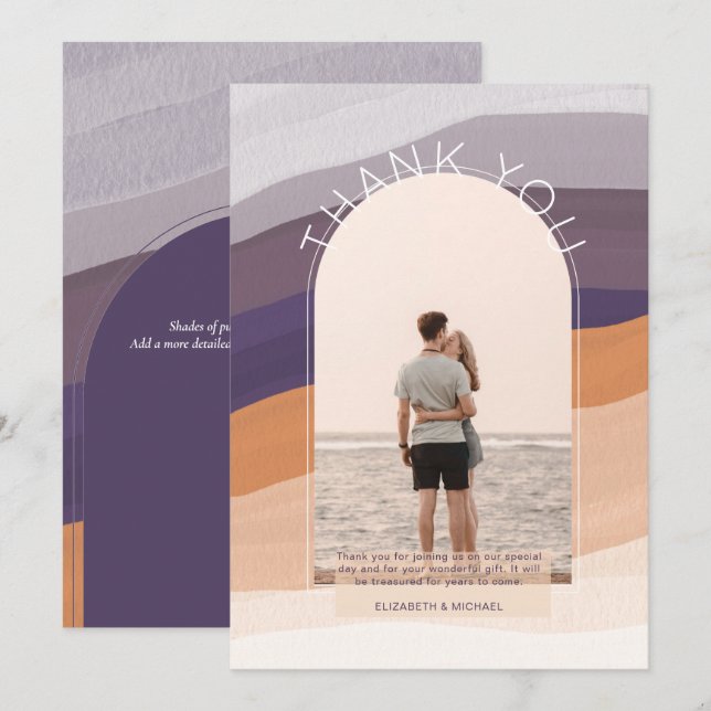 Contemporary Purple Orange Striped PHOTO THANK YOU (Front/Back)