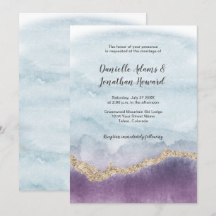 Contemporary Purple Turquoise Gold Marble Wedding Invitation