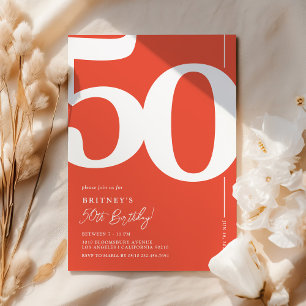 Contemporary Red 50th Birthday Invitation