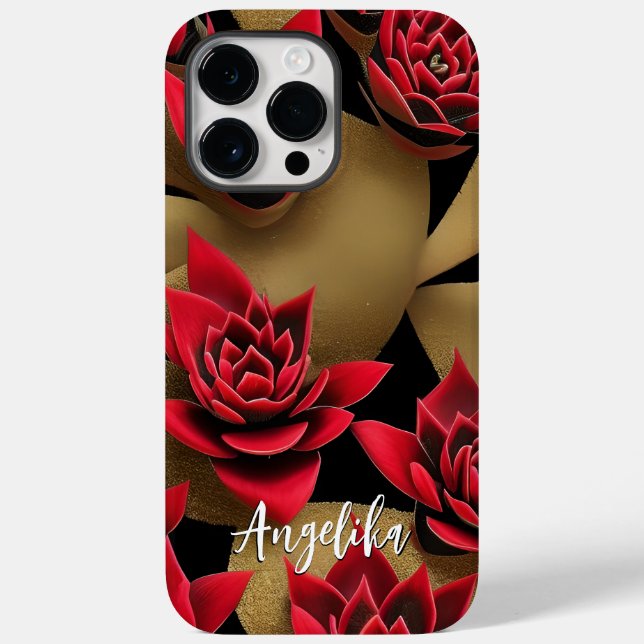 Contemporary Red and Gold Abstract Minimalist Case-Mate iPhone Case (Back)