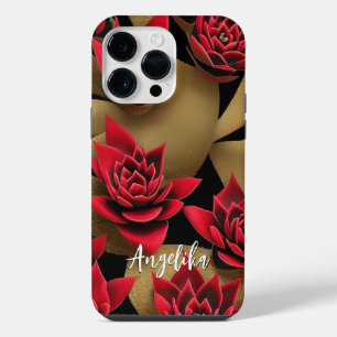 Contemporary Red and Gold Abstract Minimalist iPhone 14 Pro Max Case