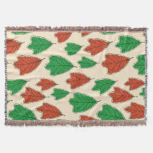 Contemporary Red and Green Oak Leaves Pattern Throw Blanket