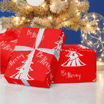 Contemporary Red and White Christmas Wrapping Paper<br><div class="desc">A modern,  yet elegant Christmas wrap featuring a red and white theme of white Christmas trees and 'Be Merry' Christmas greetings,  scattered over a red background to give your gift wrapping a contemporary,  stylish look this holiday season.</div>