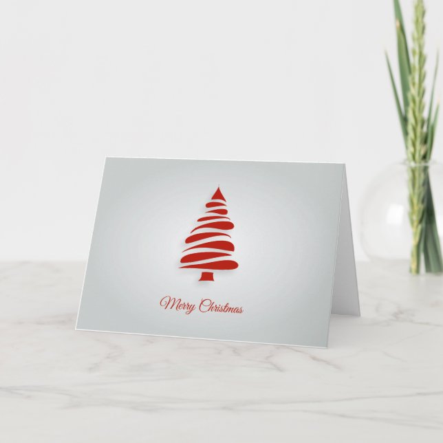 Contemporary, Red Geometric Christmas Tree Holiday Card (Front)