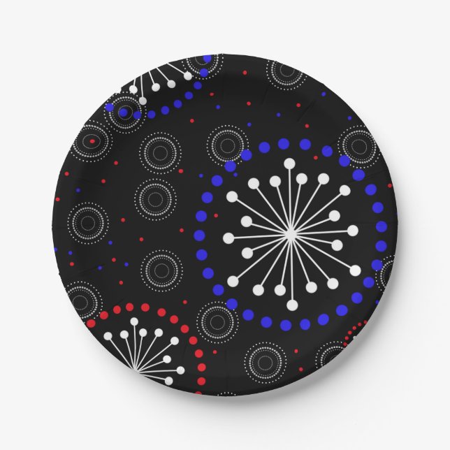 Contemporary Red White Blue Fireworks Paper Plate (Front)