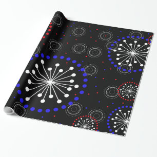 Contemporary Red White Blue Fireworks Wrapping Paper