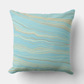 Contemporary Robins Egg Blue, Tan, Linen Pattern Cushion