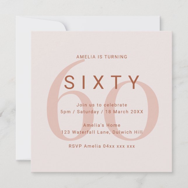 Contemporary Rose 60th Birthday Party Invitation (Front)