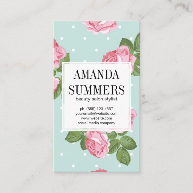 Contemporary Roses and Polka Dots Business Card (Front)