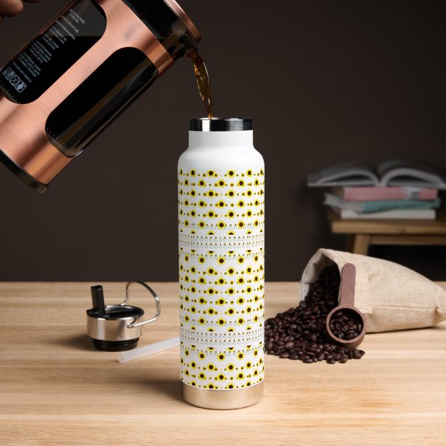 Contemporary Rustic Sunflower Pattern Water Bottle (Coffee)