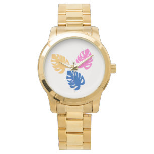 Contemporary Rustic Teal Leaf Gold Watch