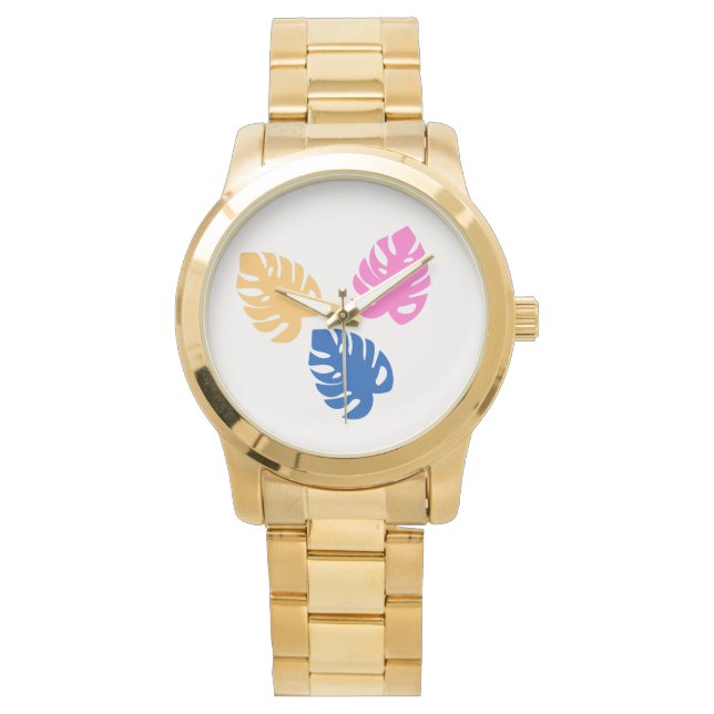    Contemporary Rustic Teal Leaf Gold Watch (Front)