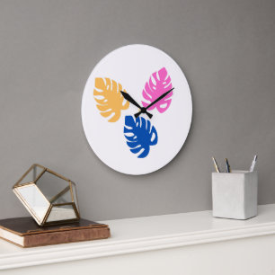 Contemporary Rustic Teal Leaf Large Clock