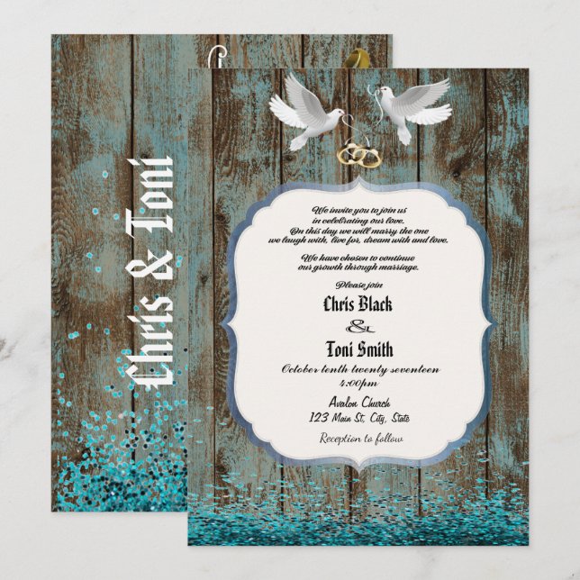 Contemporary Rustic Wood & Doves Wedding Invite (Front/Back)
