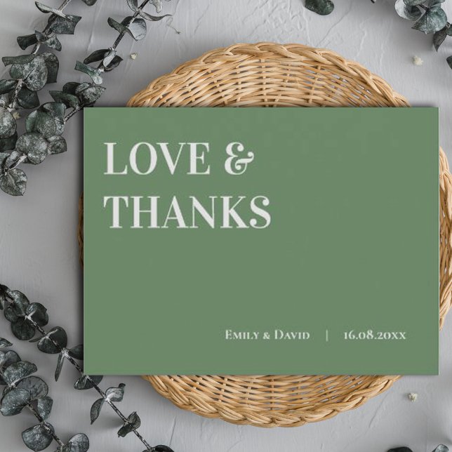 Contemporary Sage Green Wedding Love And Thanks Postcard (Creator Uploaded)