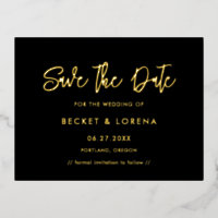 Contemporary Save the date black & gold foil card