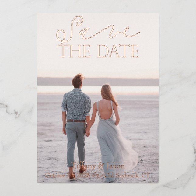 Contemporary Save the Date Rose Gold Real (Front)