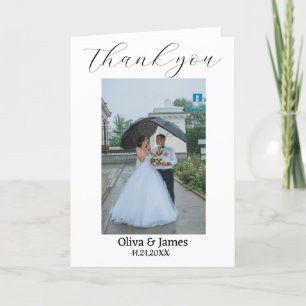 Contemporary Script Heart Wedding photo Thank You Card