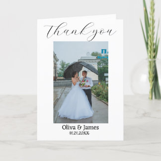 Contemporary Script Heart Wedding photo Thank You Card