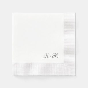 Contemporary Script Initials  B/W Wedding Coined  Napkin