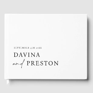 Contemporary Script Modern  Minimalist WHITE BLACK Guest Book