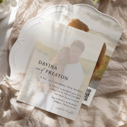 Contemporary Script Modern two Photo QR CODE Invitation