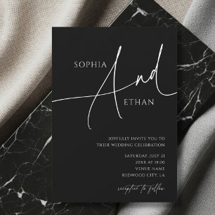  Contemporary Script Moody Black Wedding Invitation