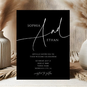 Contemporary Script Moody Black Wedding Invitation