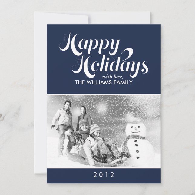 Contemporary Script Photo Christmas Holiday Card (Front)