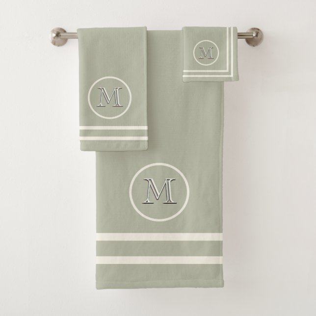 Contemporary Serene Elegant Beige Unique Monogram Bath Towel Set (Insitu)