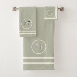 Contemporary Serene Elegant Green Unique Monogram Bath Towel Set
