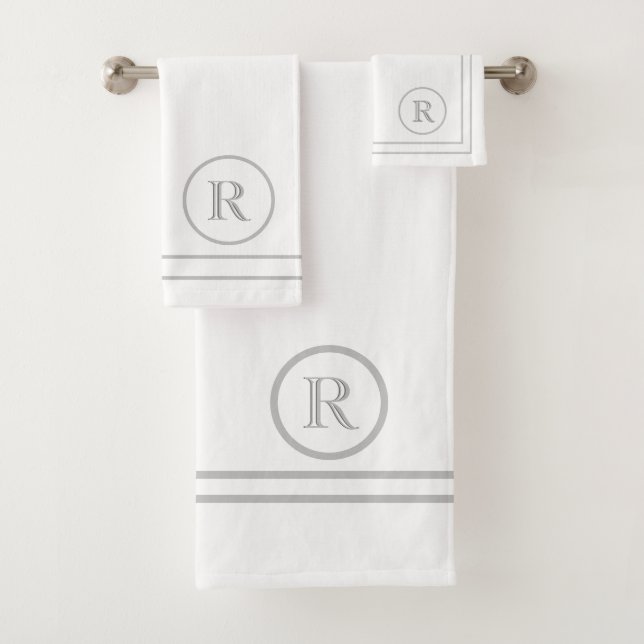 Contemporary Serene Elegant Green Unique Monogram Bath Towel Set (Insitu)
