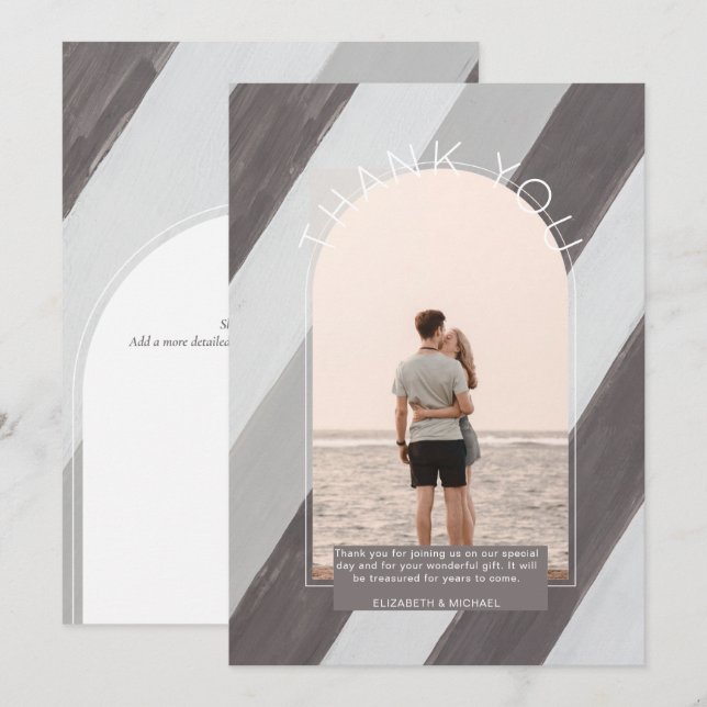 Contemporary Shades Grey Striped PHOTO THANK YOU Card (Front/Back)