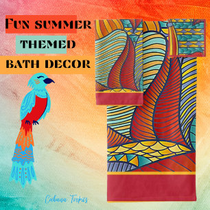 Contemporary Shapes Teal, Orange, Yellow Fun Bath Towel Set