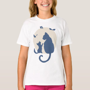 Contemporary Silhouette Cat and Kitten T-Shirt