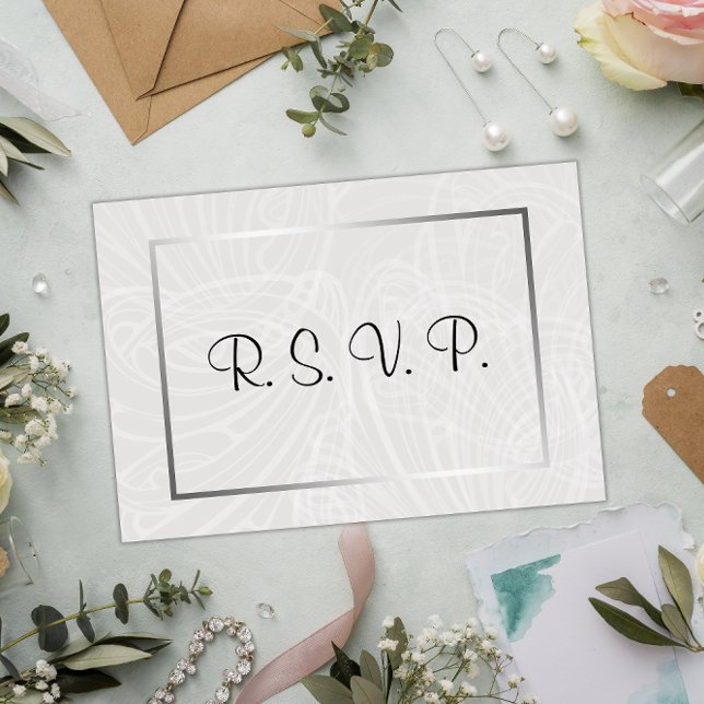 Contemporary Silver and Grey Damask Wedding RSVP Card (Creator Uploaded)