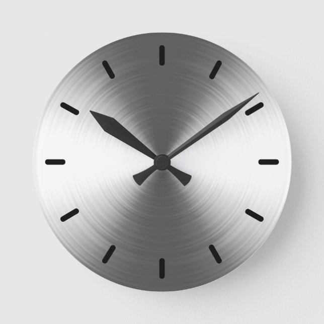 Contemporary Silver Radiant Pattern Round Clock (Front)