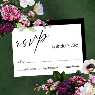 Contemporary Simple Elegant Black Back Wedding RSVP Card