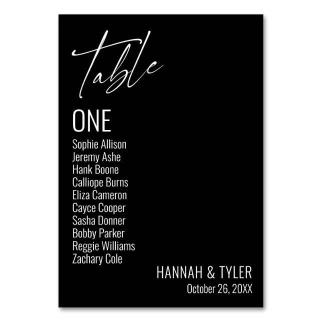 Contemporary Simple Elegant Black Table Number (Front)
