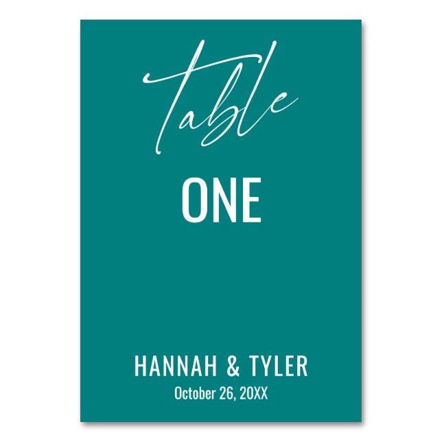 Contemporary Simple Elegant Teal Table Number (Front)