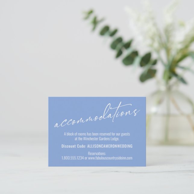 Contemporary Simple Periwinkle Blue Accommodations Enclosure Card (Standing Front)