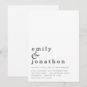 Contemporary Simple Text Black White Wedding Invitation