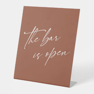 Contemporary, Simple The Bar is Open Terracotta Pedestal Sign