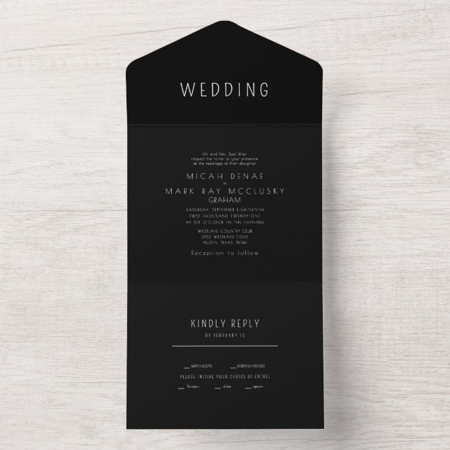 Contemporary Sleek B/W Wedding All In One Invitation (Inside)