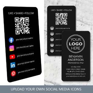 Contemporary Social Media Logo QR Code Black Business Card