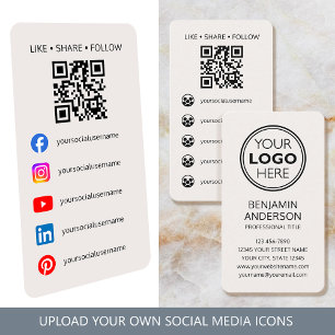 Contemporary Social Media Logo QR Code Off-White Business Card