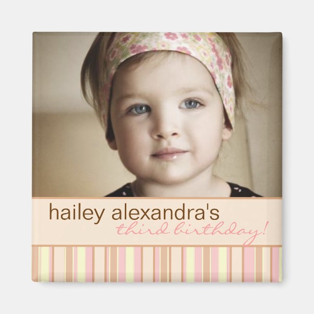 Contemporary Stripe Birthday Photo Magnet (Front)